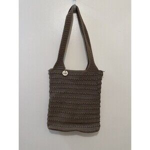 The SAK Shoulder Bag Crochet Brown Double Handled Zip Top EUC